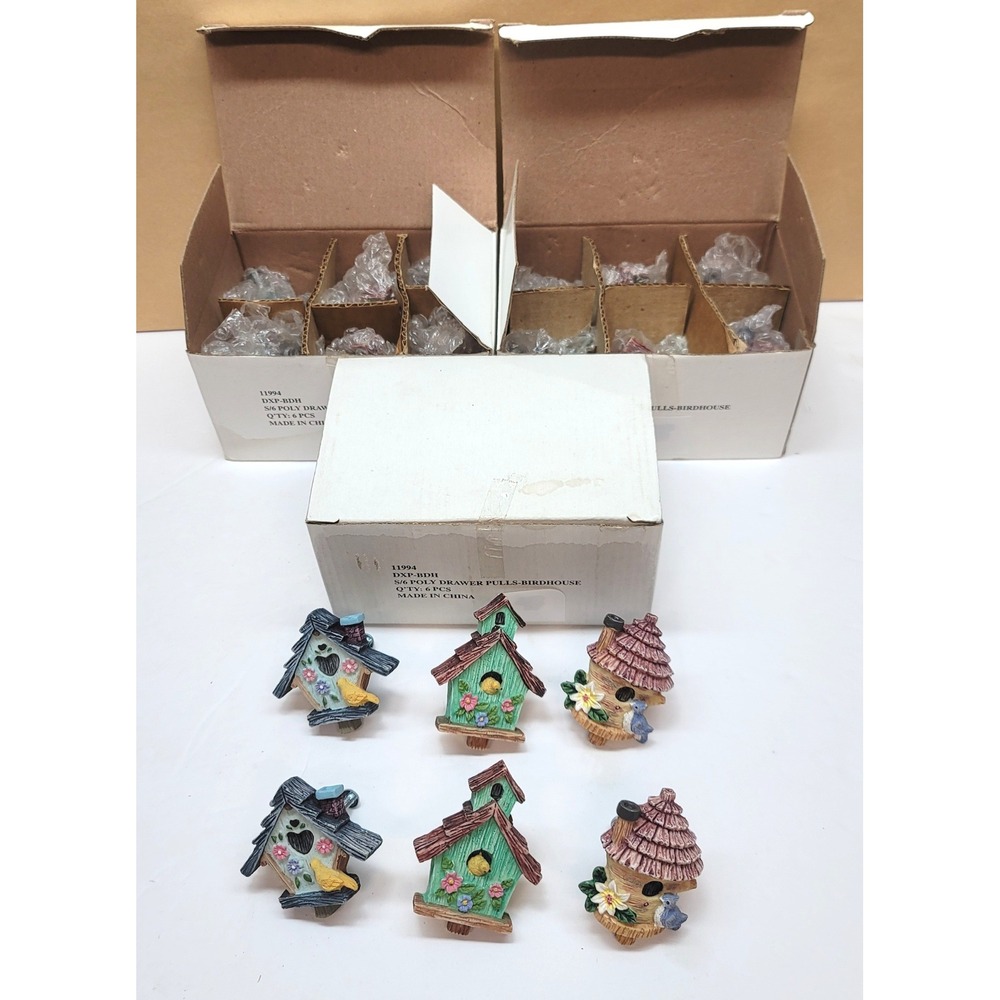 3 Boxes of 6 Birdhouse Drawer Pulls Set Poly Resin Bird‎ Floral Cabinet Knobs